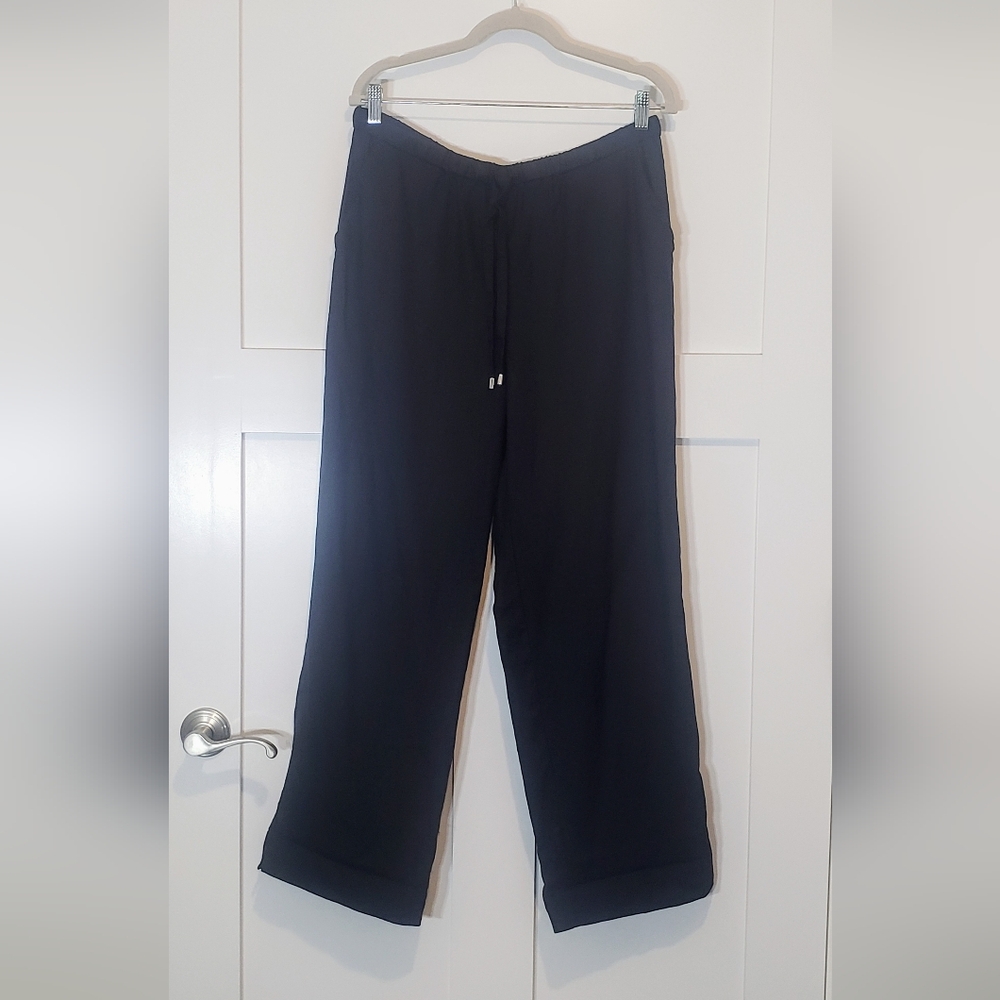 Chaus Linen Wide Leg Black Pants High Waisted Pockets Size Medium